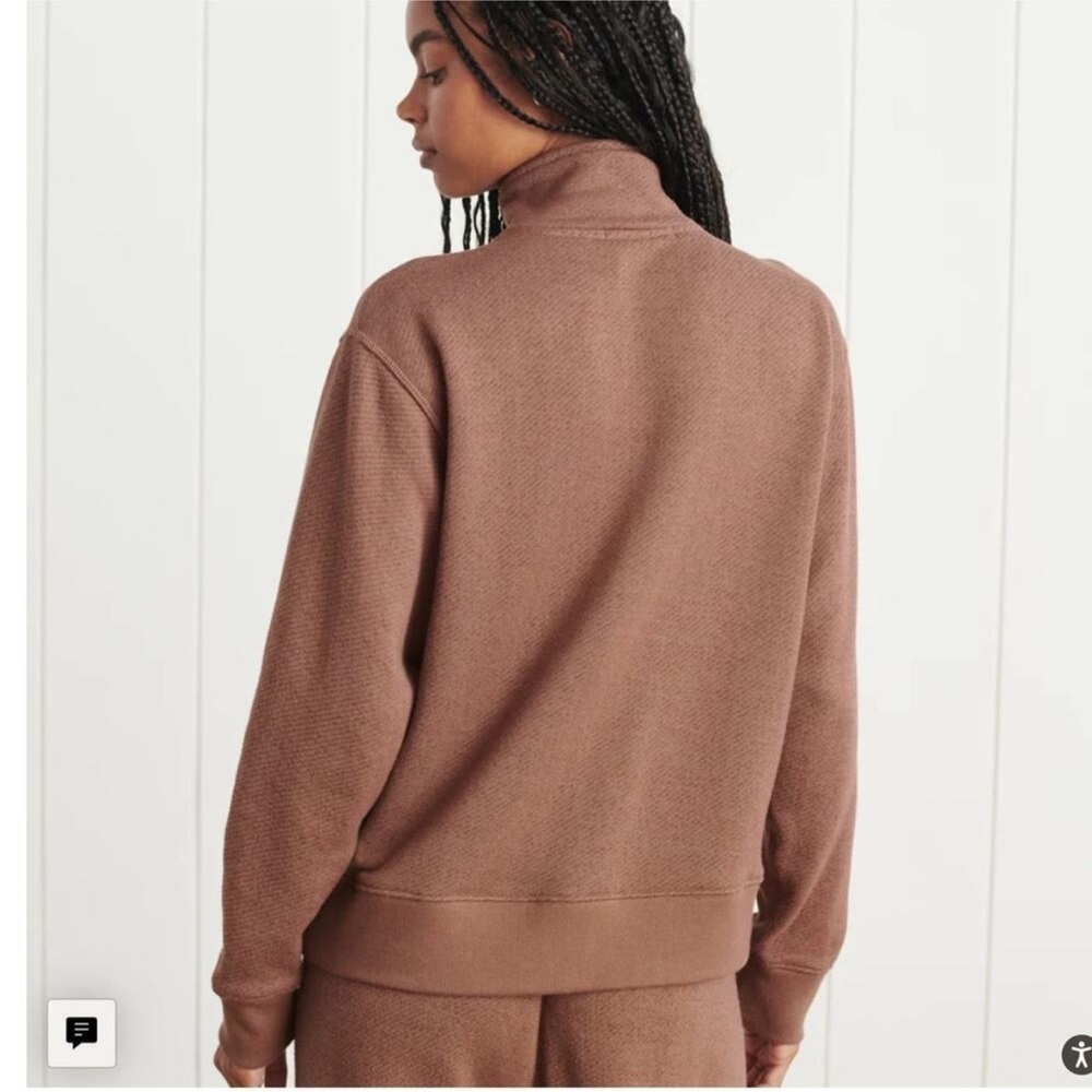 Jenni Kayne Half Zip Sweatshirt In Cinnamon Brown Size Large Cotton Viscose - Picture 2 of 11